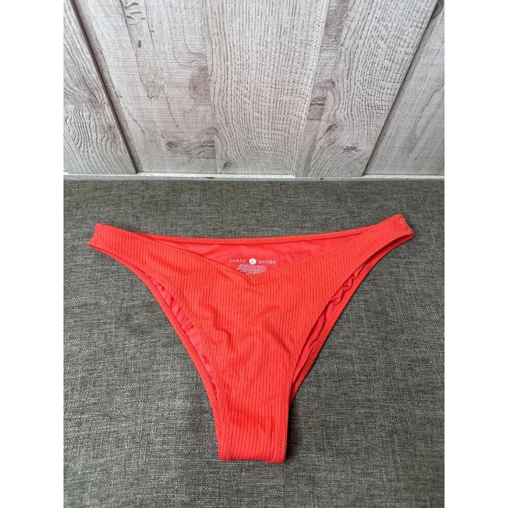 Shade & Shore Ribbed Orange Swim Bikini Bottoms Womens Medium Pool Beach Cruise